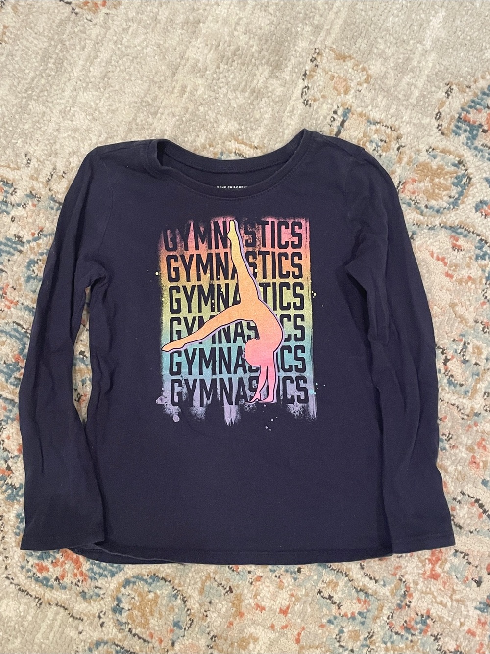 The Children’s Place Girls' Navy and Rainbow Gymnastics Long-Sleeve Tee 6